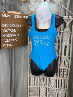 Mermaid Off Duty Blue One-Piece Swimsuit & Shell Yeah, Mother Flipper Hat Set